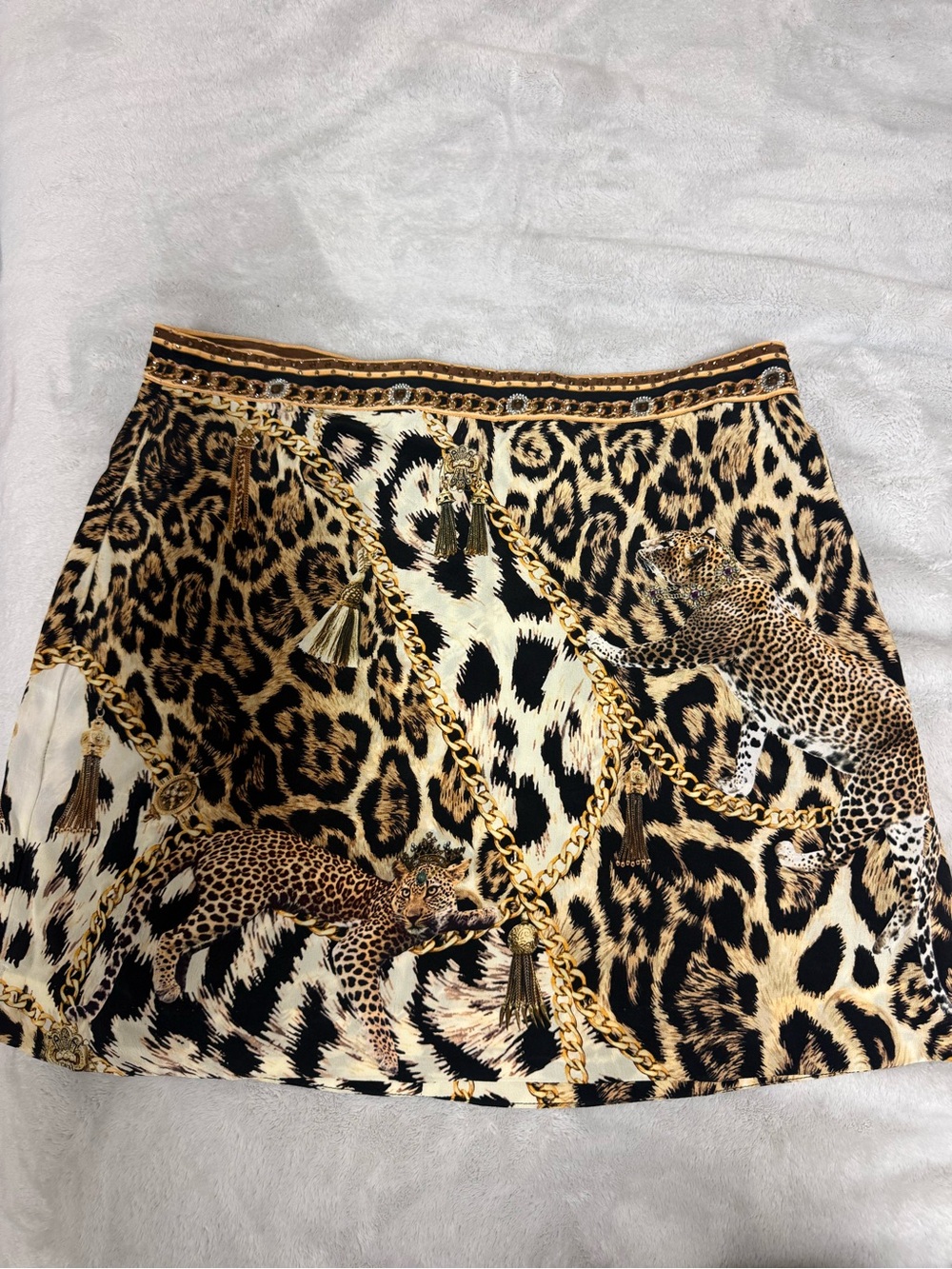 Camilla - Leopard Print Chain-Accent Mini Skirt